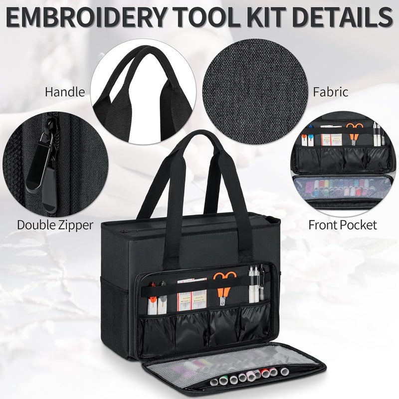 GMAK Embroidery Storage Bag, Embroidery Project Carrying Bags for Embroidery Kit/Cross Stitch Supplies/Stitch Tools Kit, Embroidery Supplies Storage Tote Case with Multiple Pockets, Bag Only, Black - Image 3